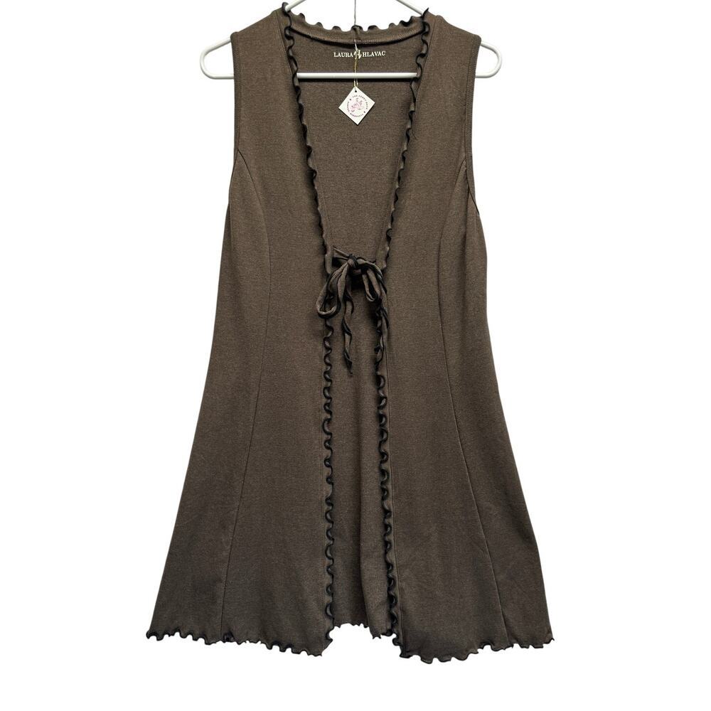 Laura Hlavac Ruffle Duster Sweater Cardigan Vest Long Line S Steampunk Resort